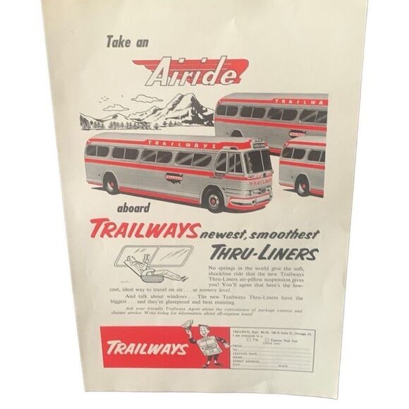 Vintage 1954 Trailways Take An Airide Ad Advertisement - Picture 4 of 4